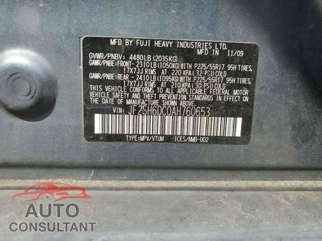 SUBARU FORESTER 2010 - JF2SH6DC0AH760653