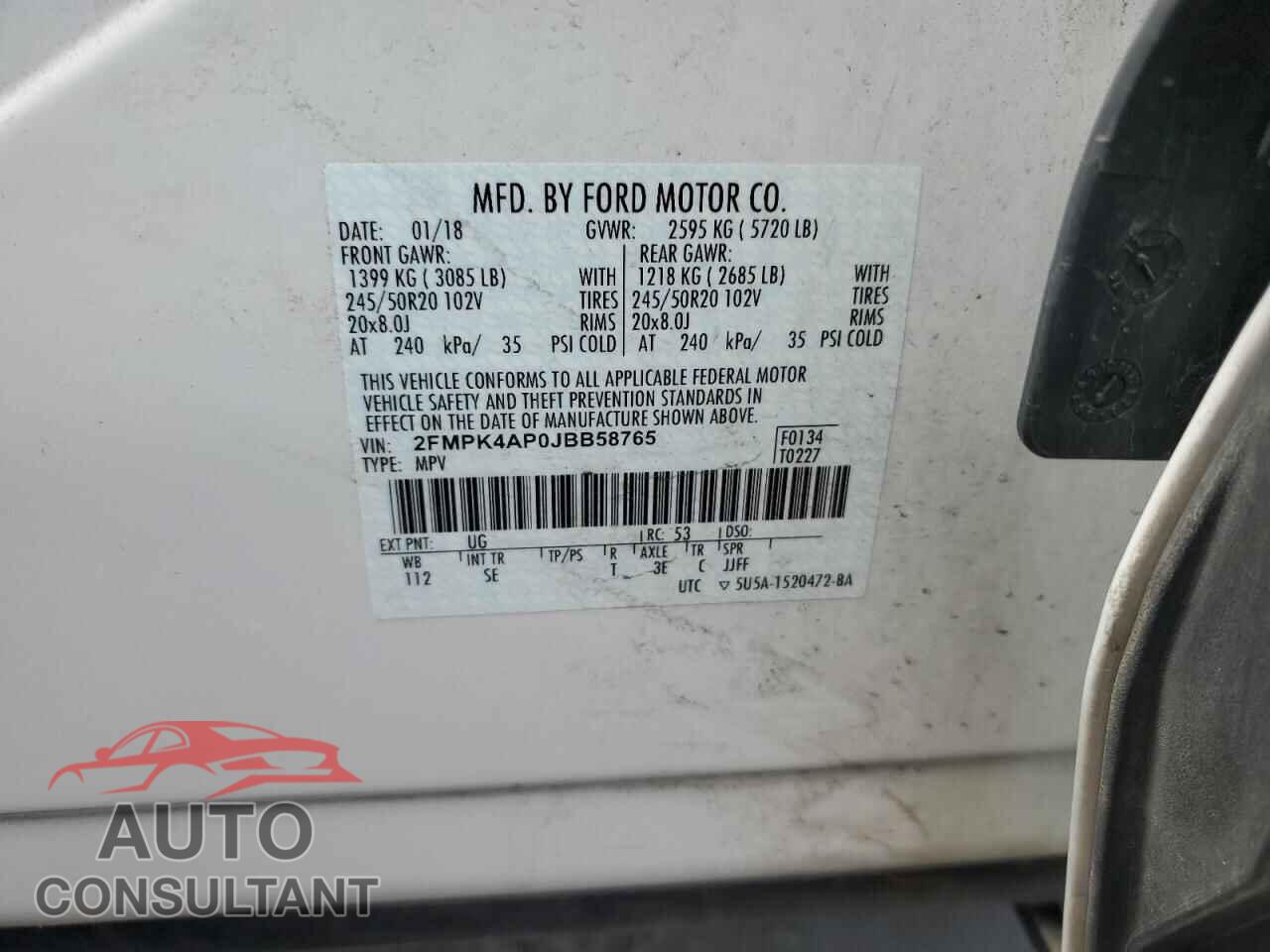FORD EDGE 2018 - 2FMPK4AP0JBB58765