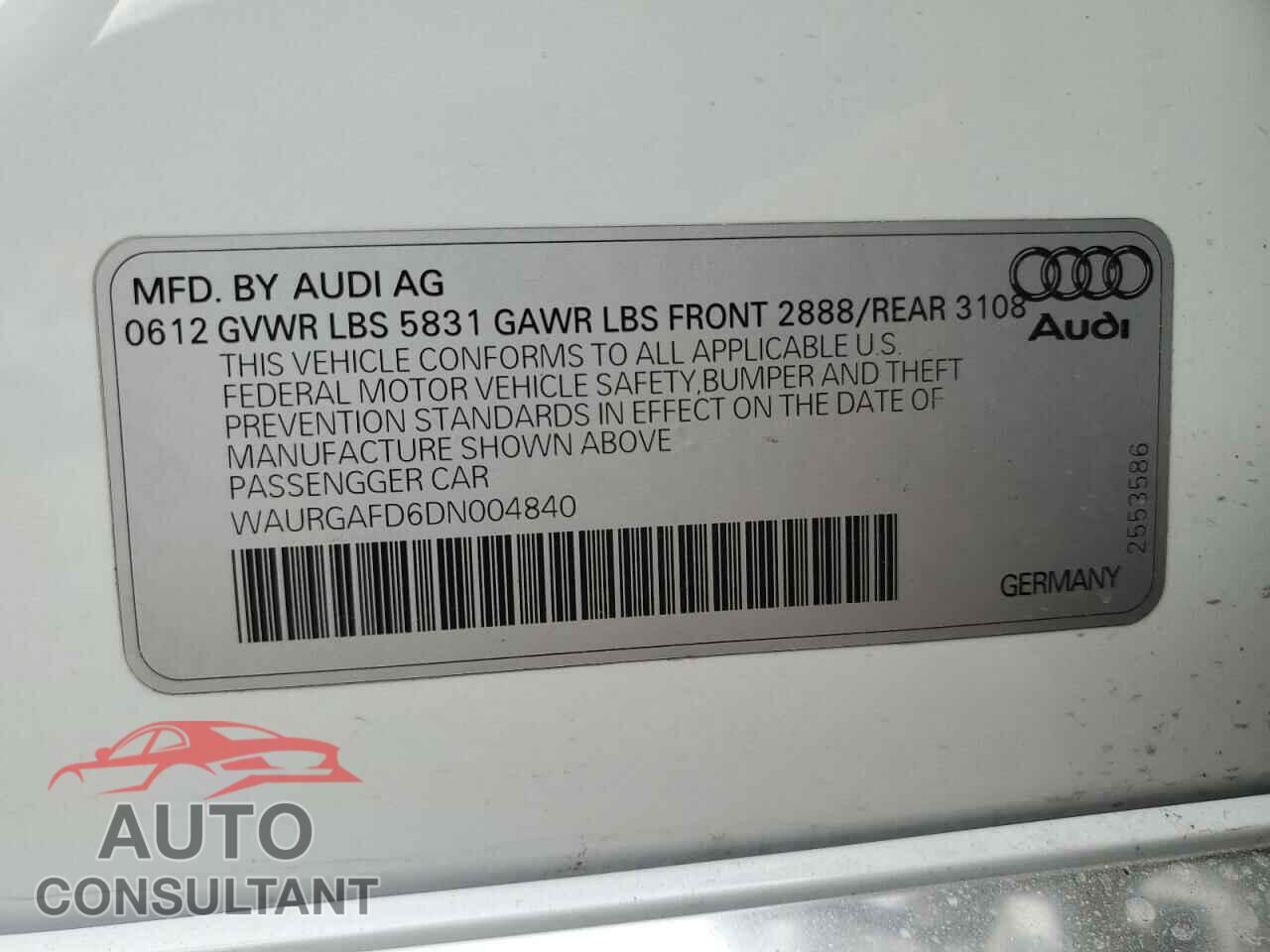 AUDI A8 2013 - WAURGAFD6DN004840