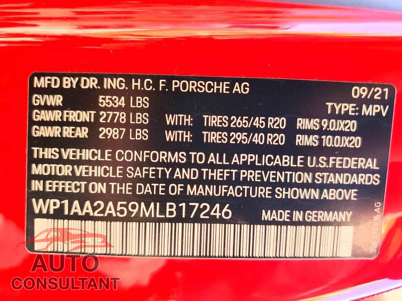 PORSCHE MACAN 2021 - WP1AA2A59MLB17246