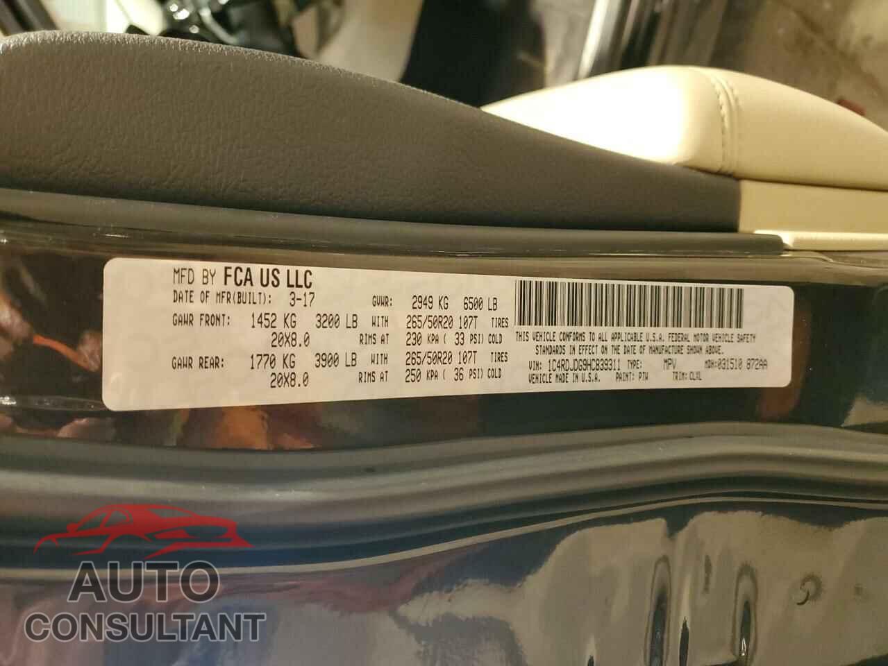DODGE DURANGO 2017 - 1C4RDJDG9HC839311
