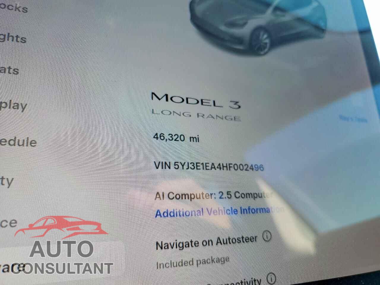 TESLA MODEL 3 2017 - 5YJ3E1EA4HF002496