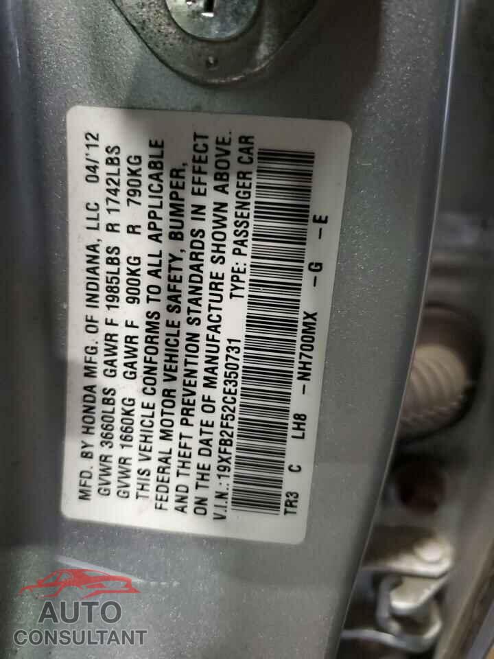 HONDA CIVIC 2012 - 19XFB2F52CE350731