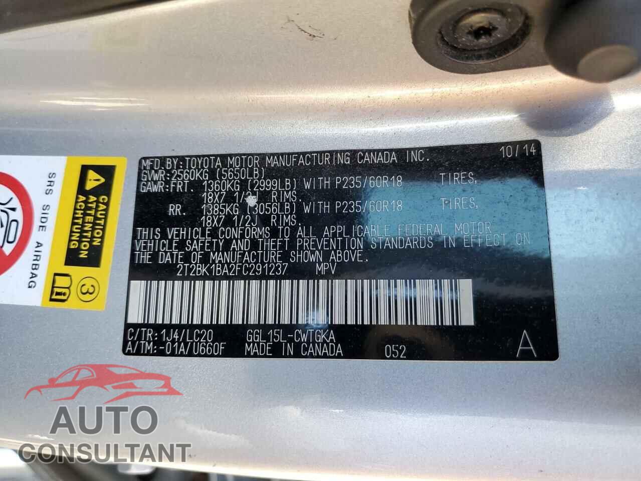 LEXUS RX350 2015 - 2T2BK1BA2FC291237