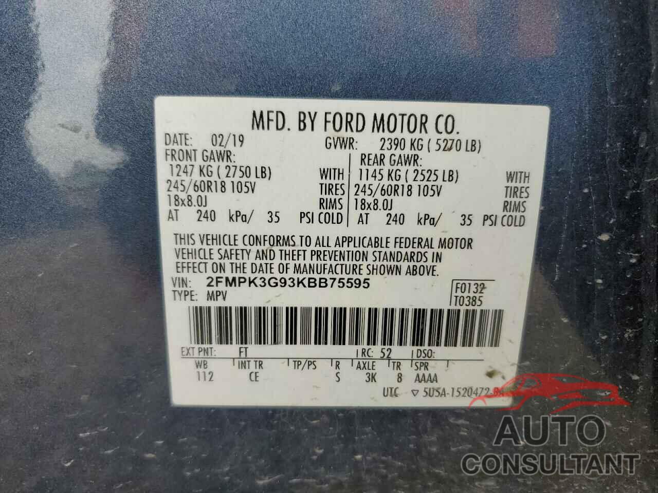 FORD EDGE 2019 - 2FMPK3G93KBB75595