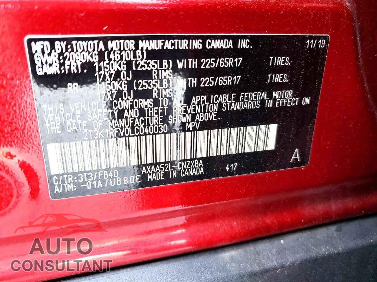TOYOTA RAV4 2020 - 2T3K1RFV0LC040030