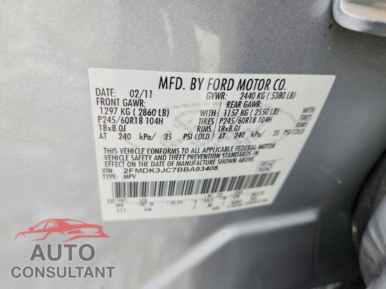 FORD EDGE 2011 - 2FMDK3JC7BBA93408