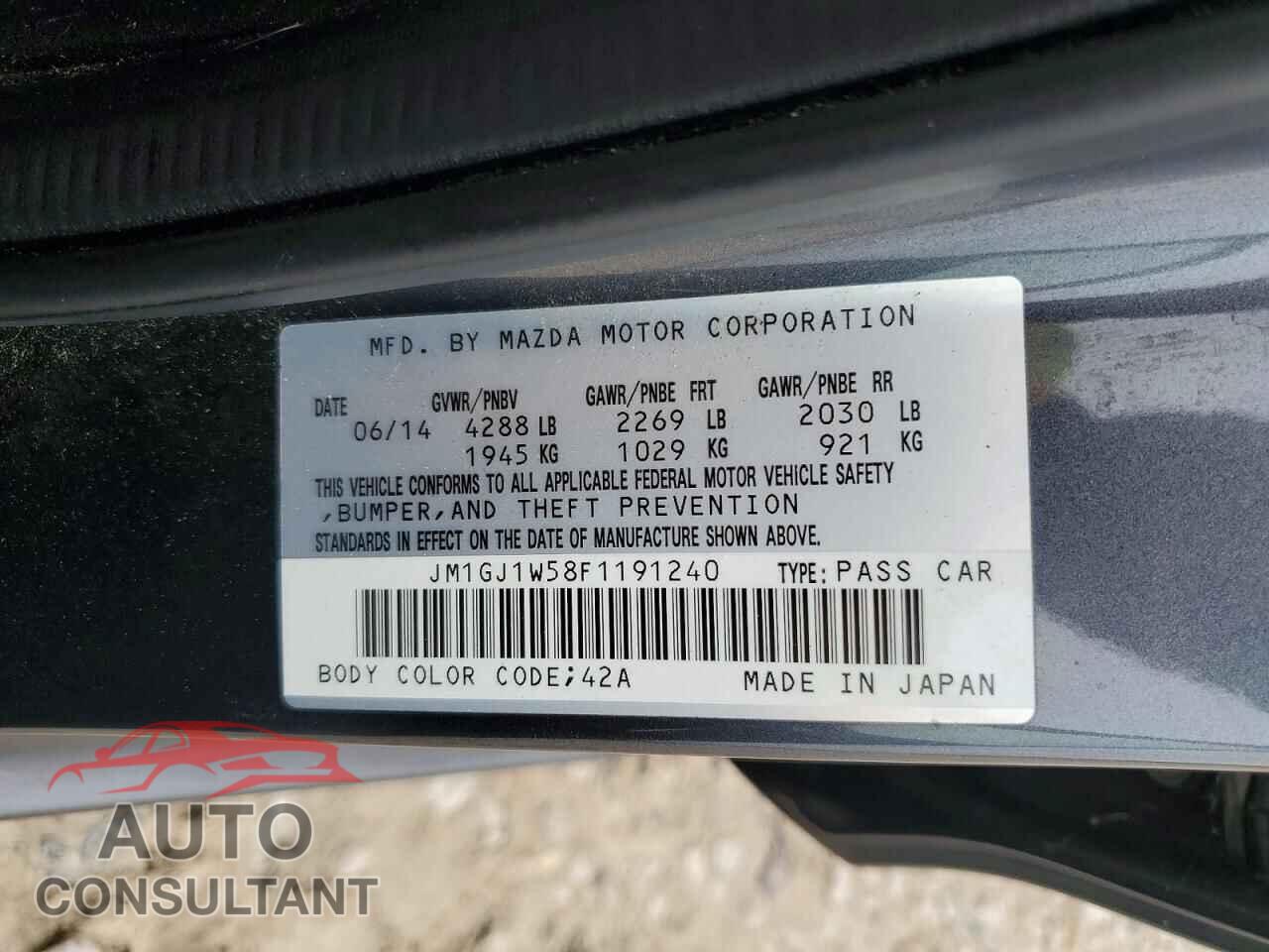MAZDA 6 2015 - JM1GJ1W58F1191240