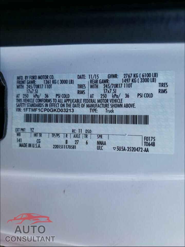 FORD F150 2016 - 1FTMF1CP0GKD03213