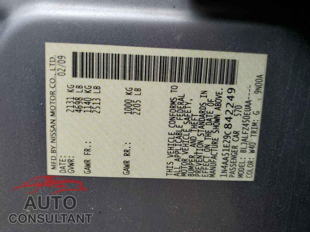 NISSAN MAXIMA 2009 - 1N4AA51E29C842249