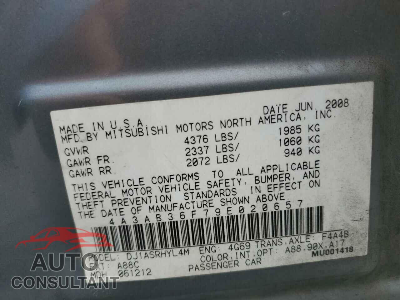 MITSUBISHI GALANT 2009 - 4A3AB36F79E020657