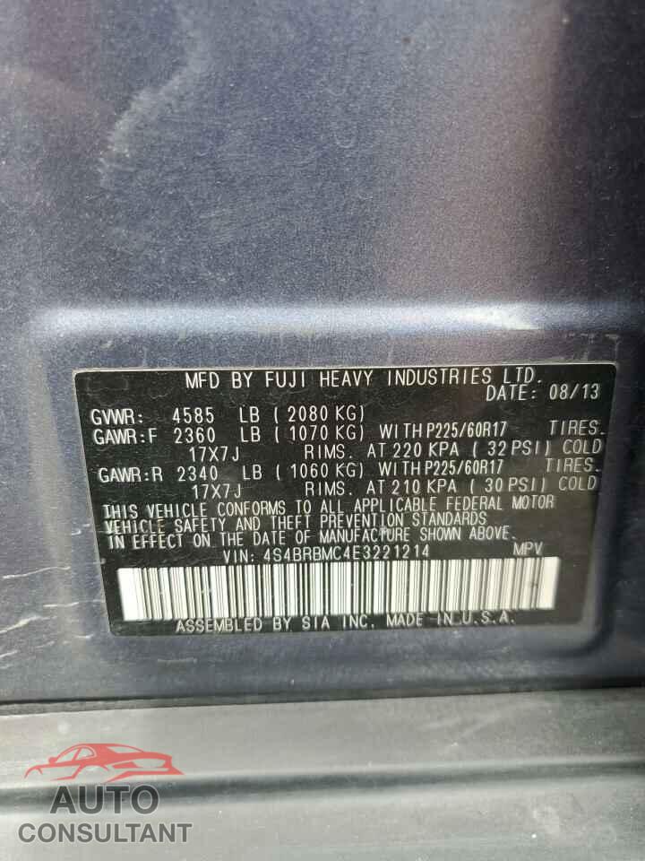 SUBARU OUTBACK 2014 - 4S4BRBMC4E3221214