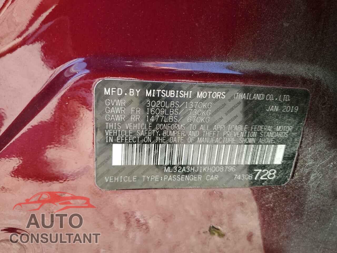 MITSUBISHI MIRAGE 2019 - ML32A3HJ1KH008796