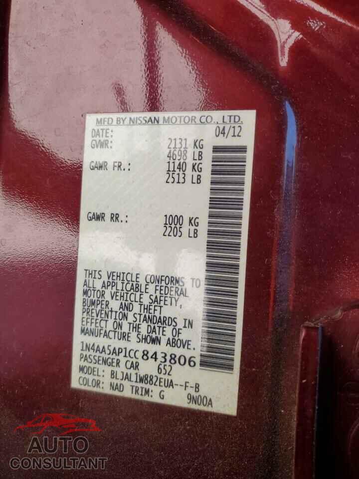 NISSAN MAXIMA 2012 - 1N4AA5AP1CC843806