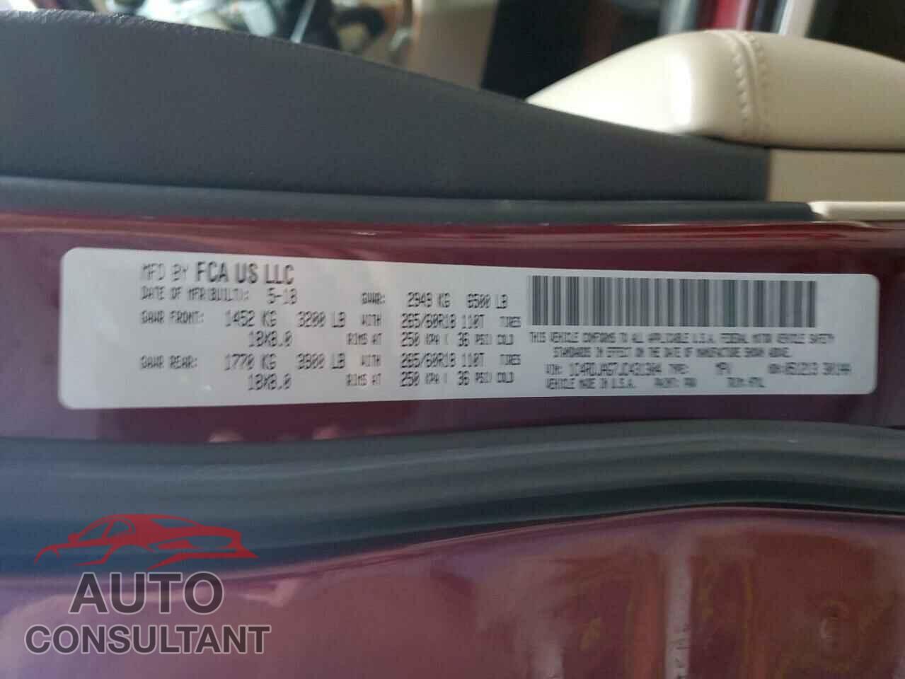 DODGE DURANGO 2018 - 1C4RDJAG7JC431304