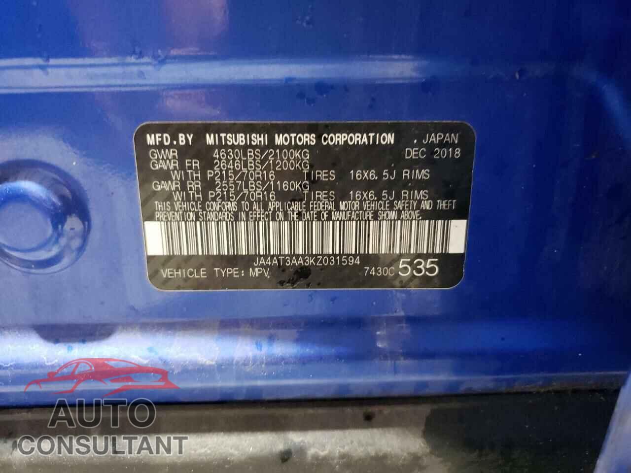 MITSUBISHI ECLIPSE 2019 - JA4AT3AA3KZ031594