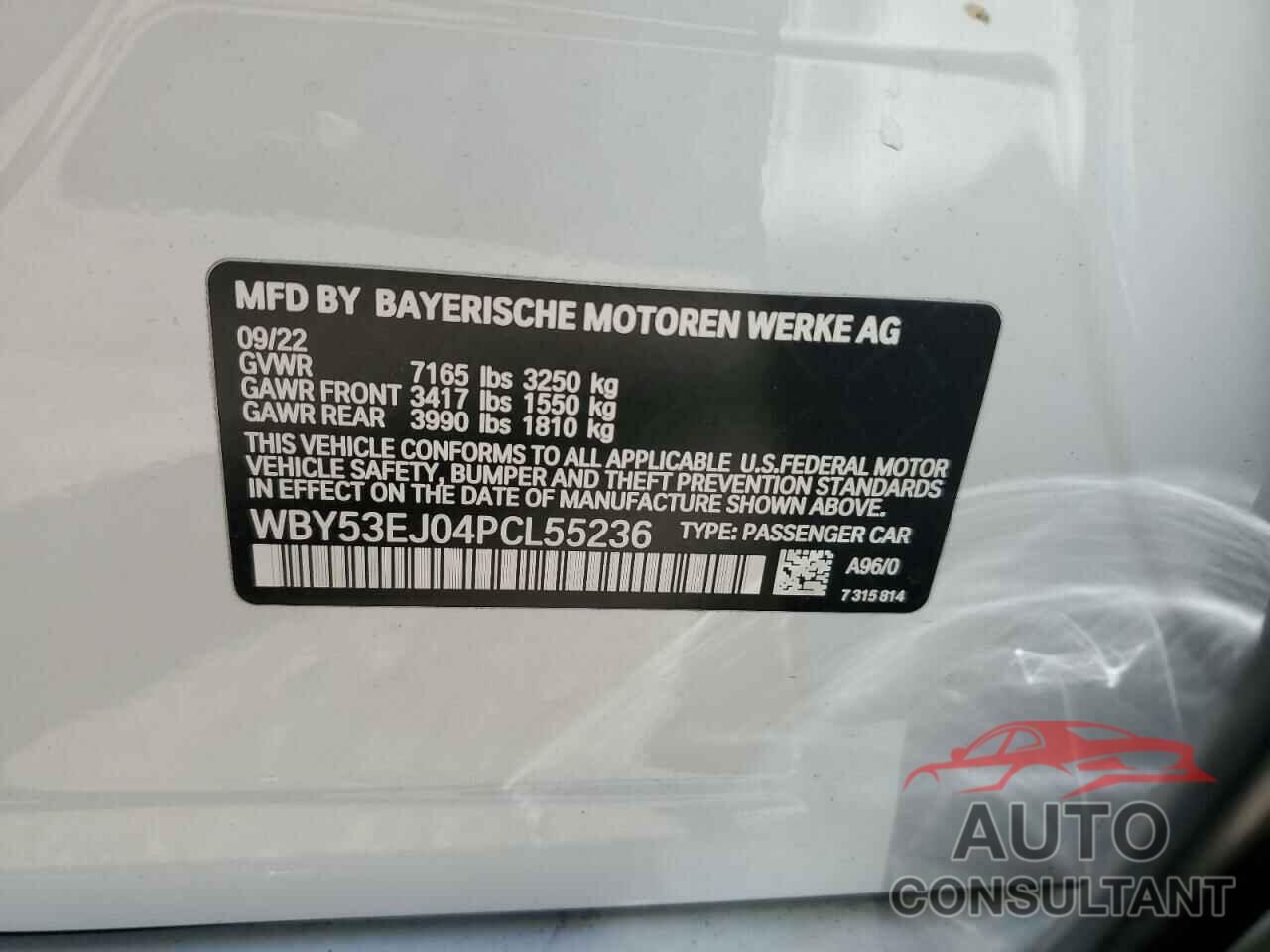 BMW I7 XDRIVE6 2023 - WBY53EJ04PCL55236