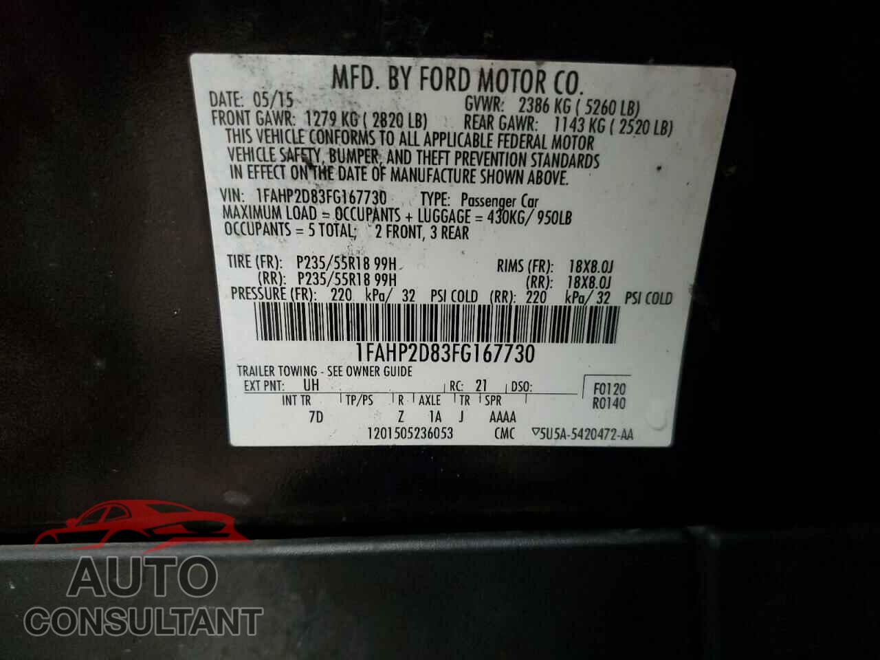 FORD TAURUS 2015 - 1FAHP2D83FG167730