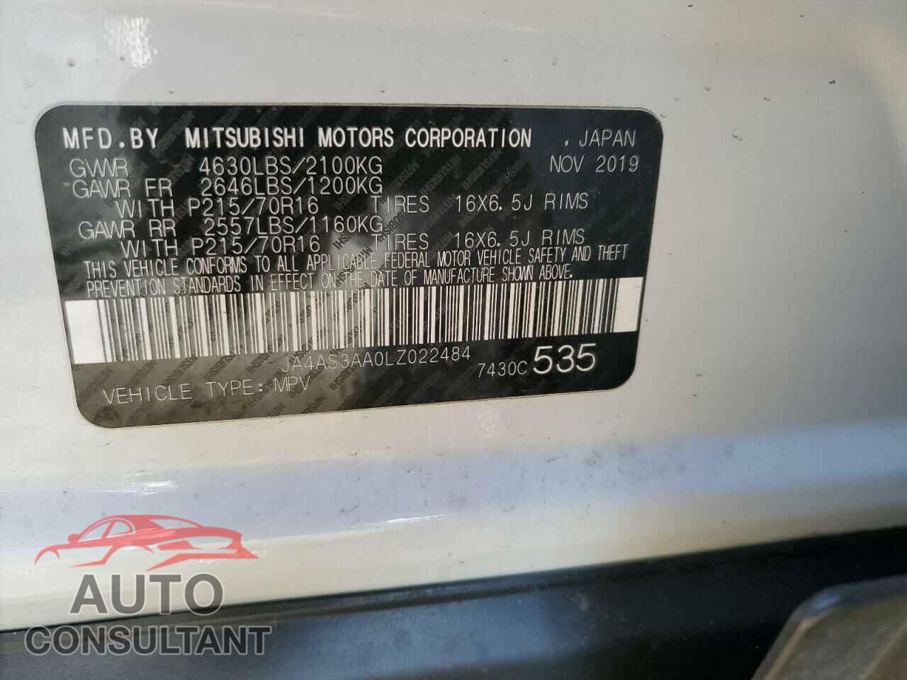 MITSUBISHI ECLIPSE 2020 - JA4AS3AA0LZ022484