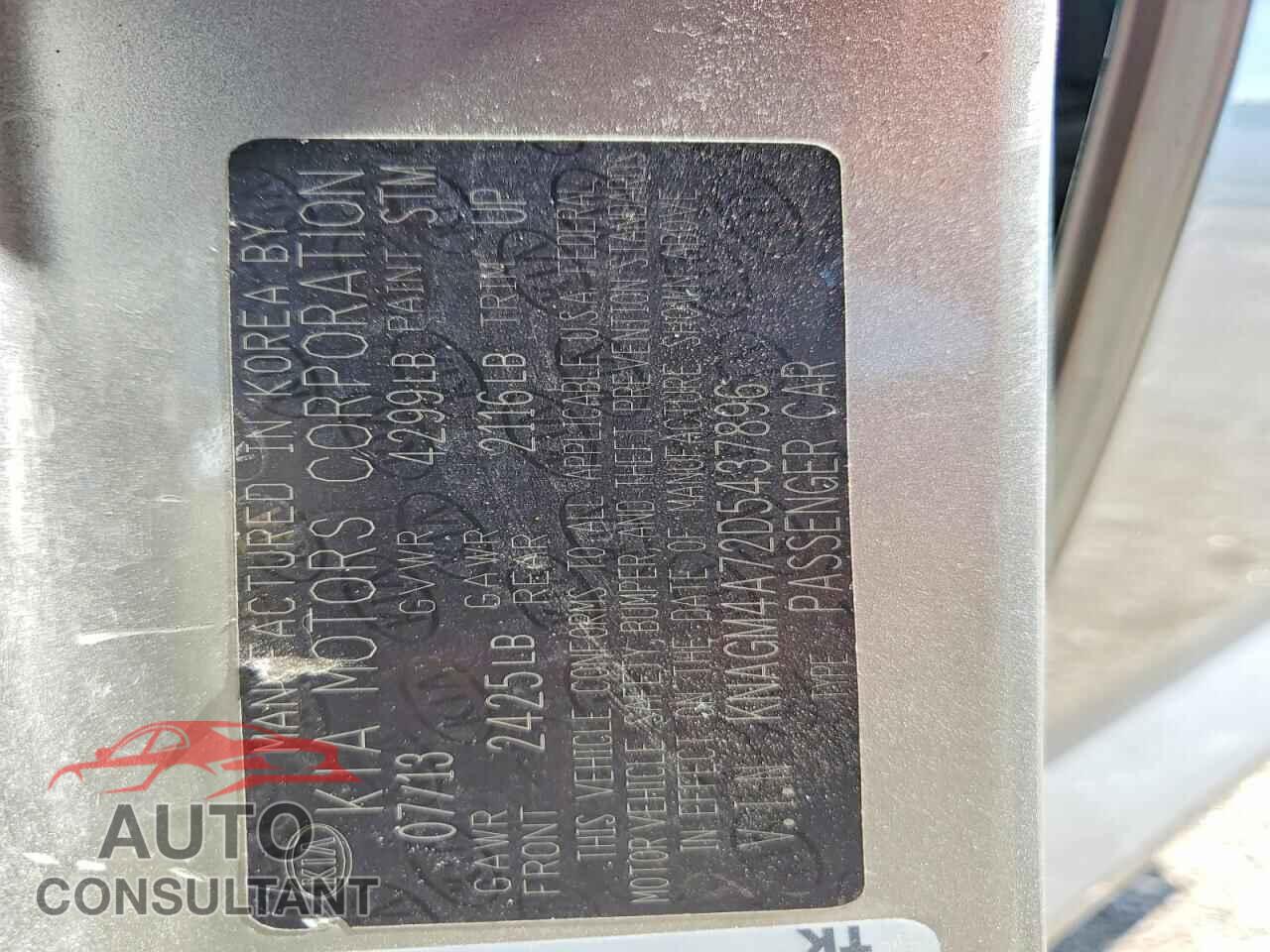 KIA OPTIMA 2013 - KNAGM4A72D5437896