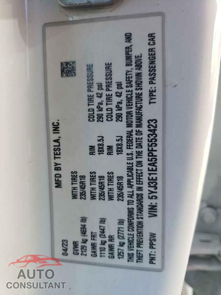 TESLA MODEL 3 2023 - 5YJ3E1EA5PF553423
