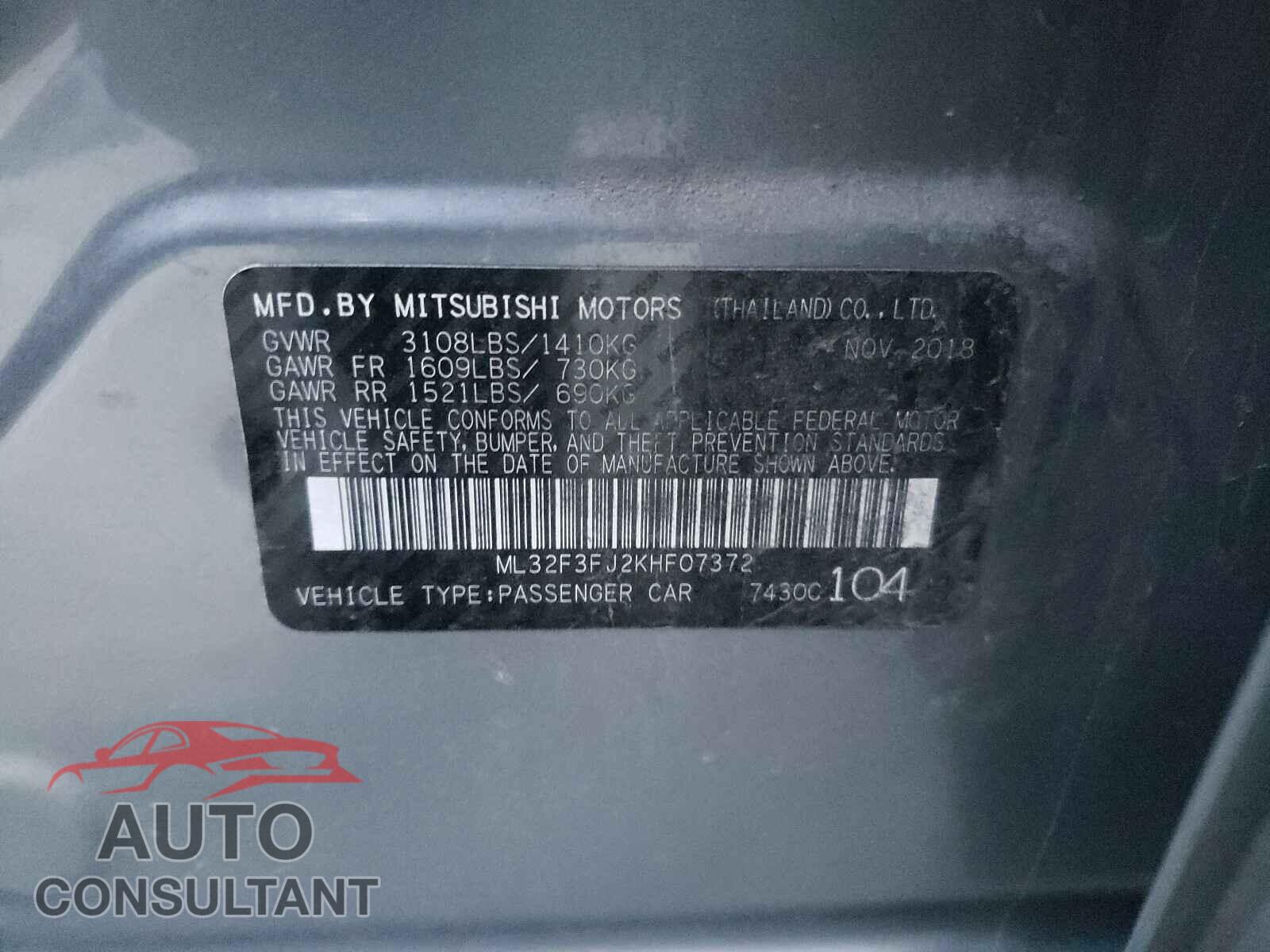 MITSUBISHI MIRAGE 2019 - ML32F3FJ2KHF07372