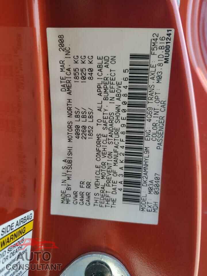 MITSUBISHI ECLIPSE 2009 - 4A3AK24F89E008465