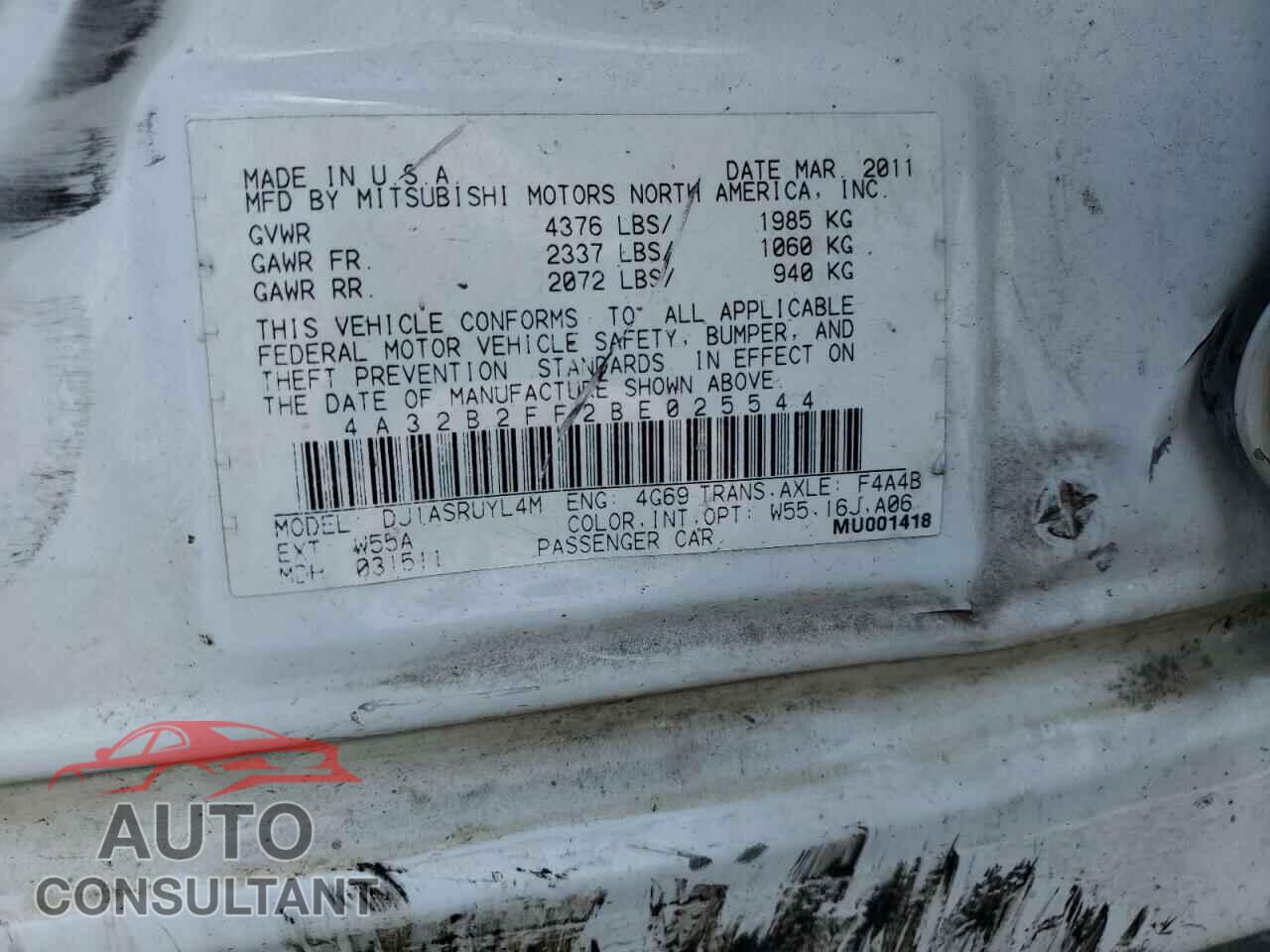 MITSUBISHI GALANT 2011 - 4A32B2FF2BE025544