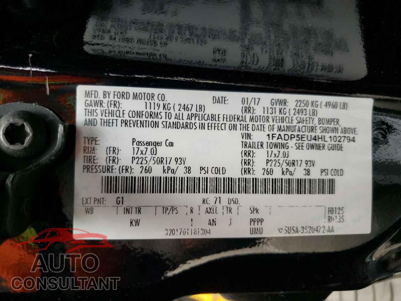 FORD CMAX 2017 - 1FADP5EU4HL102794