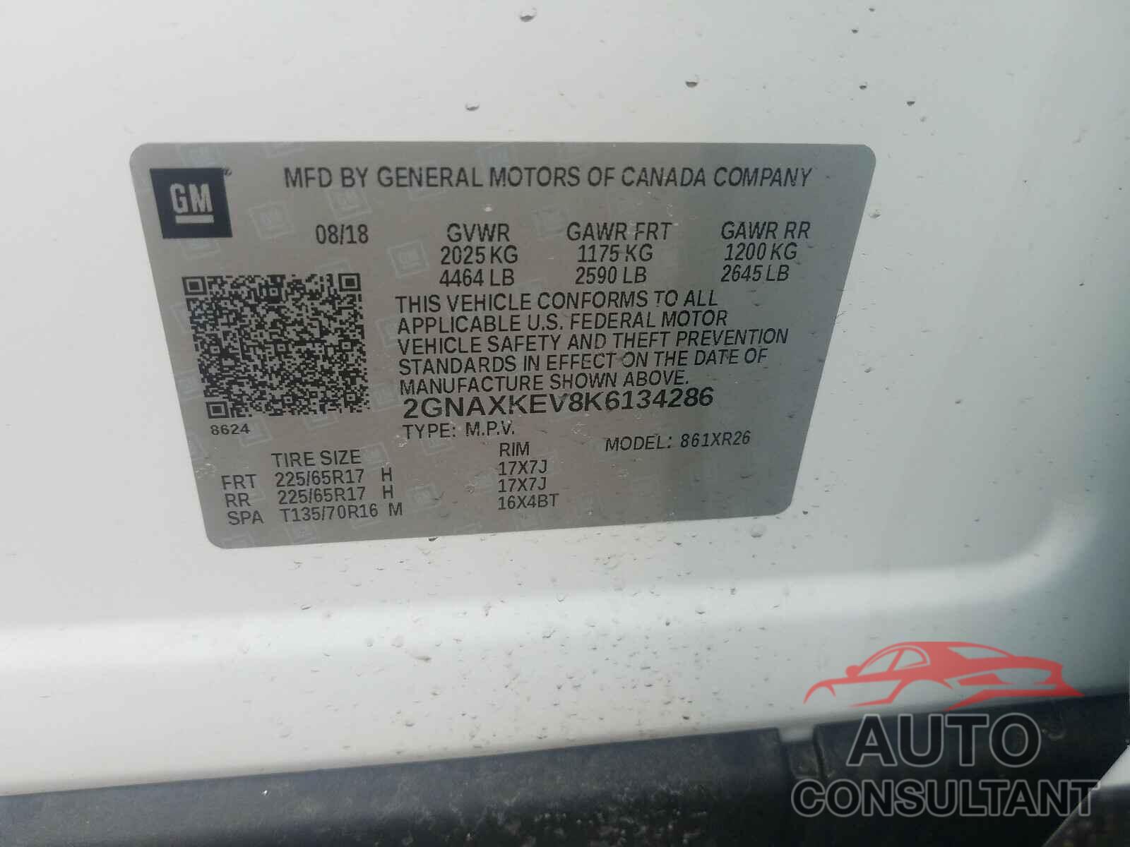 CHEVROLET EQUINOX 2019 - 2GNAXKEV8K6134286