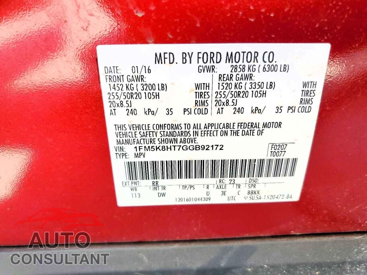 FORD EXPLORER 2016 - 1FM5K8HT7GGB92172