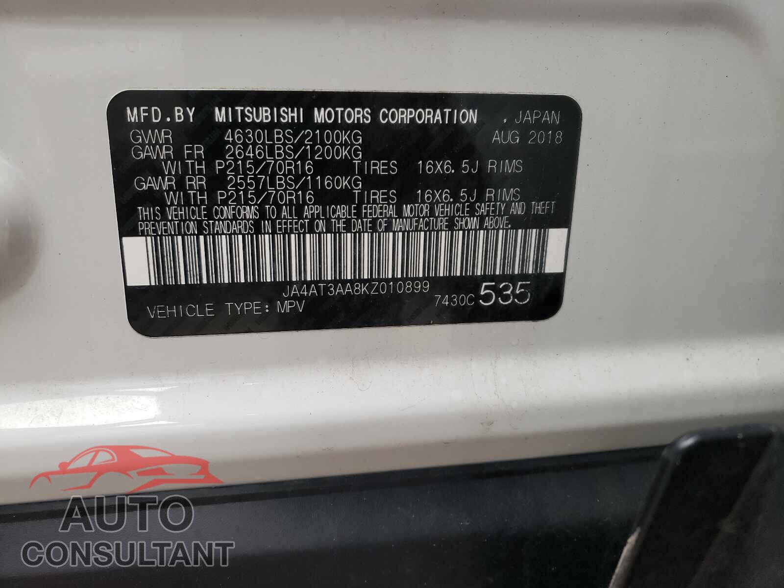 MITSUBISHI ECLIPSE 2019 - JA4AT3AA8KZ010899