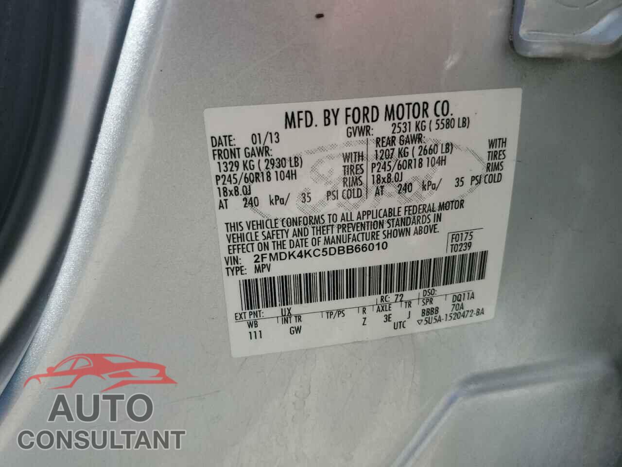 FORD EDGE 2013 - 2FMDK4KC5DBB66010