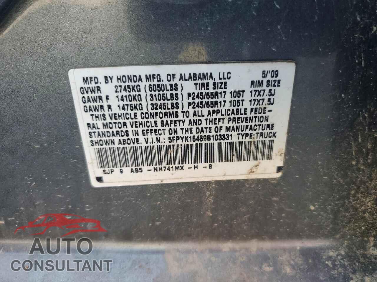 HONDA RIDGELINE 2009 - 5FPYK16469B103331