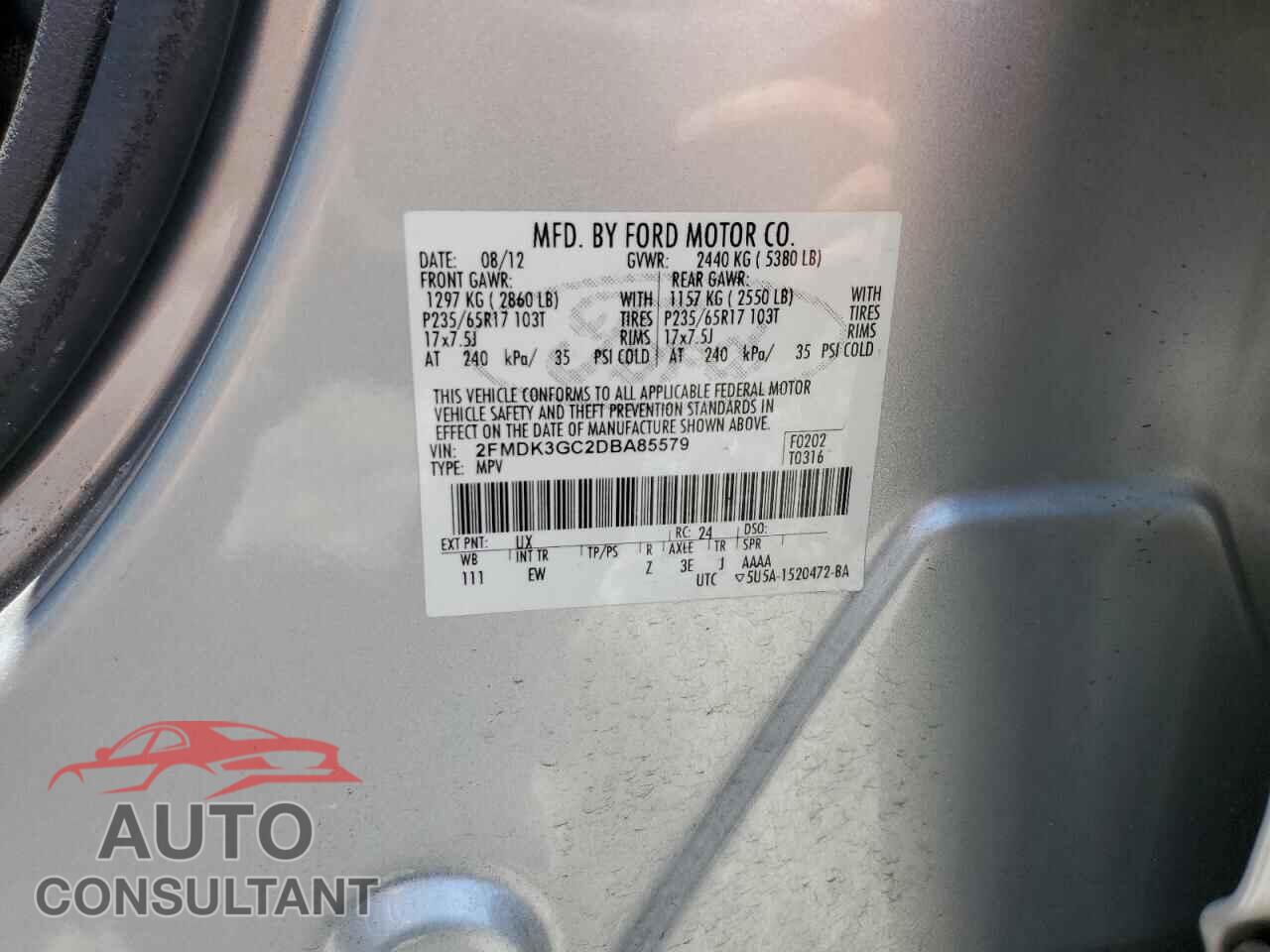 FORD EDGE 2013 - 2FMDK3GC2DBA85579