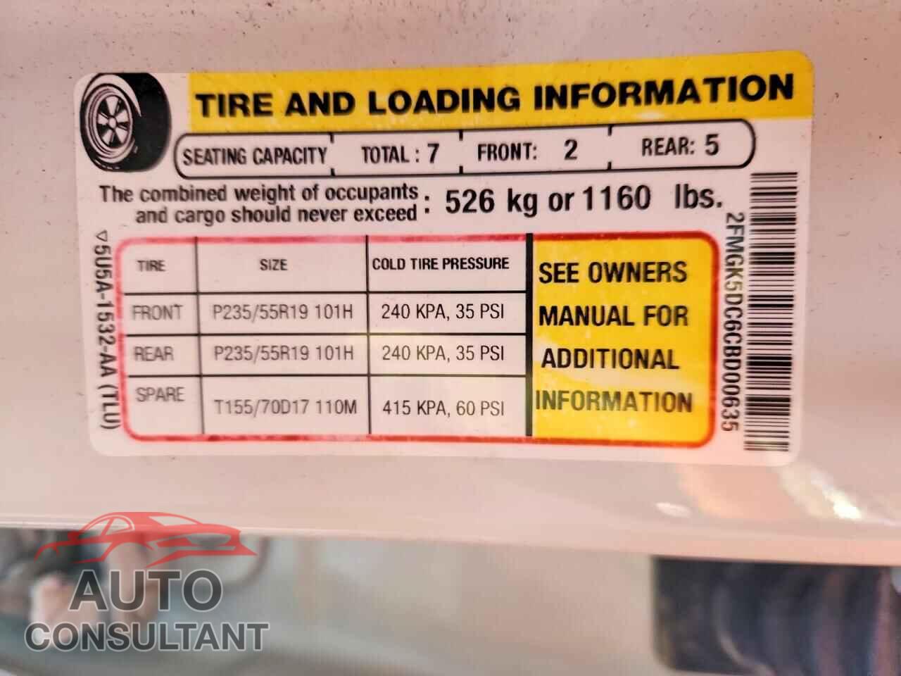 FORD FLEX 2012 - 2FMGK5DC6CBD00635