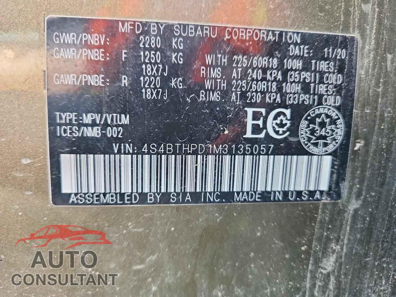 SUBARU OUTBACK 2021 - 4S4BTHPD1M3135057