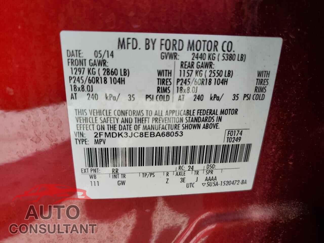 FORD EDGE 2014 - 2FMDK3JC8EBA68053