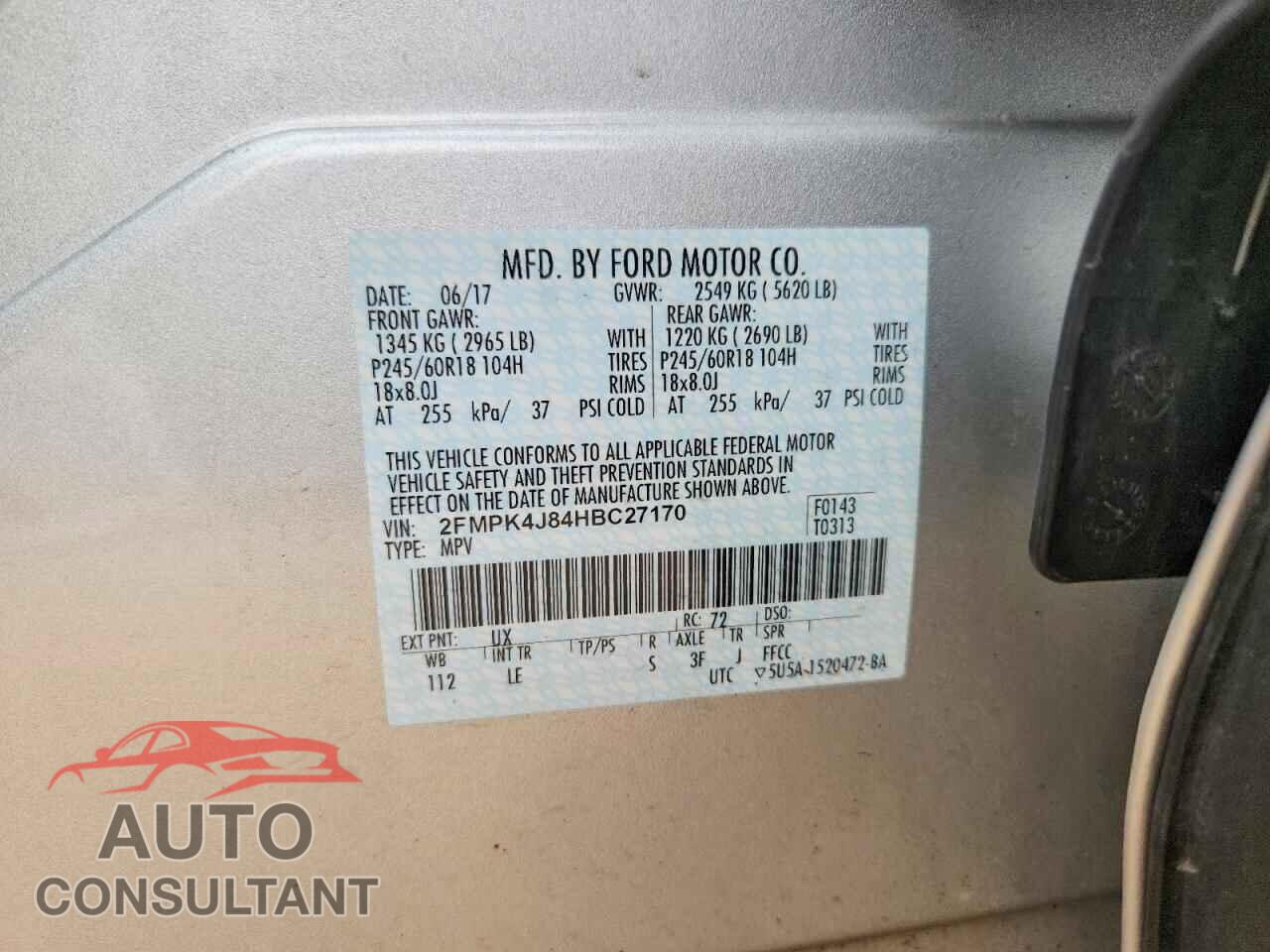 FORD EDGE 2017 - 2FMPK4J84HBC27170