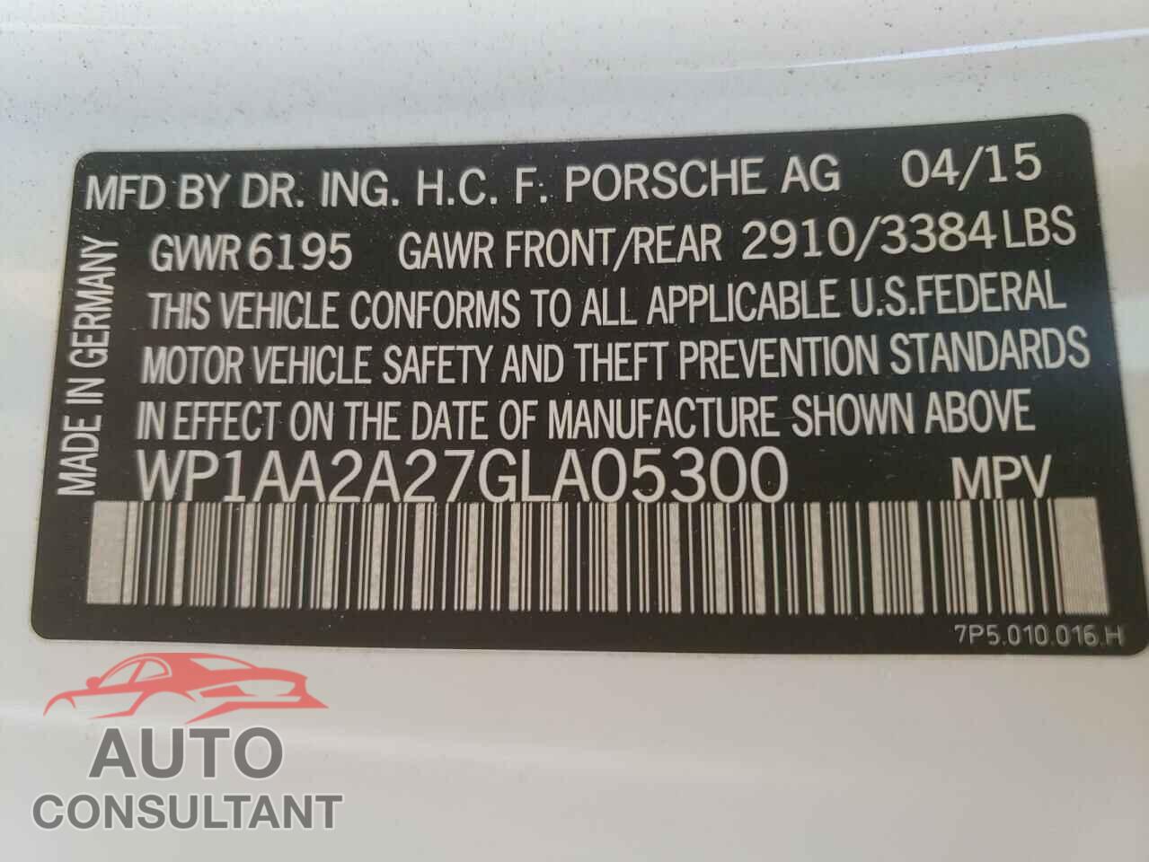 PORSCHE CAYENNE 2016 - WP1AA2A27GLA05300