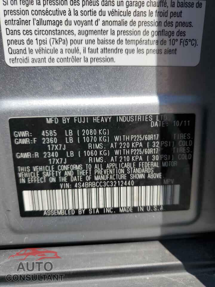 SUBARU OUTBACK 2012 - 4S4BRBCC3C3212440