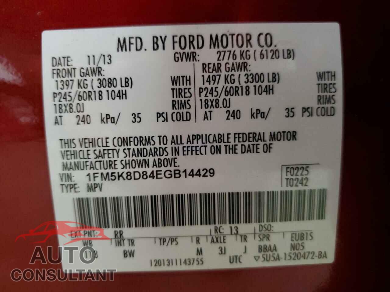 FORD EXPLORER 2014 - 1FM5K8D84EGB14429