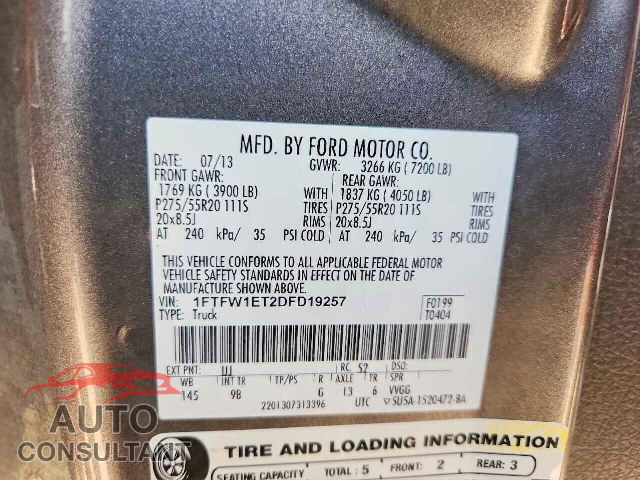 FORD F150 2013 - 1FTFW1ET2DFD19257