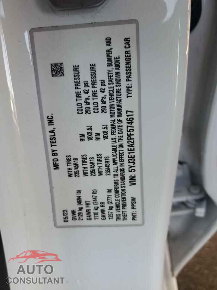 TESLA MODEL 3 2023 - 5YJ3E1EA2PF574617