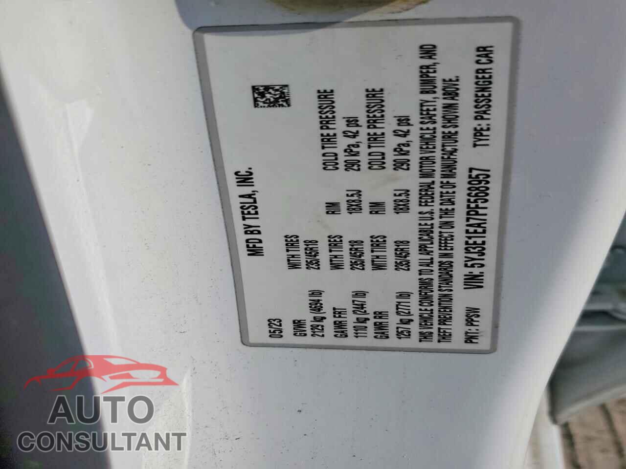 TESLA MODEL 3 2023 - 5YJ3E1EA7PF568957
