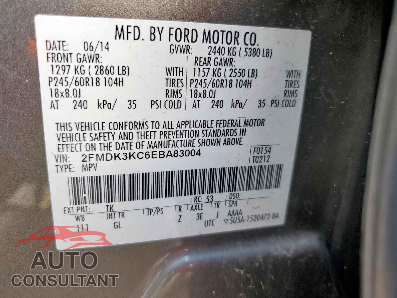 FORD EDGE 2014 - 2FMDK3KC6EBA83004