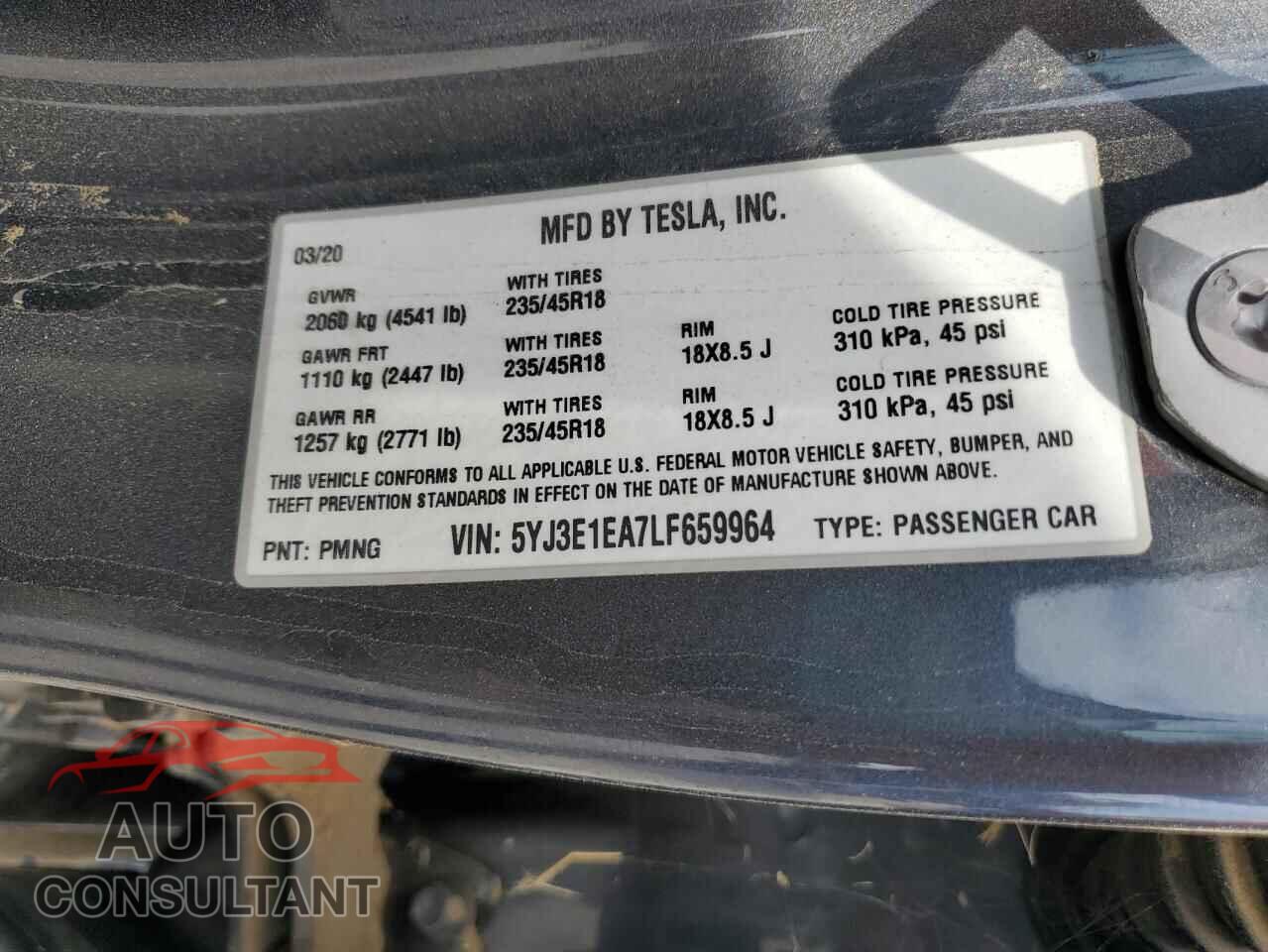 TESLA MODEL 3 2020 - 5YJ3E1EA7LF659964