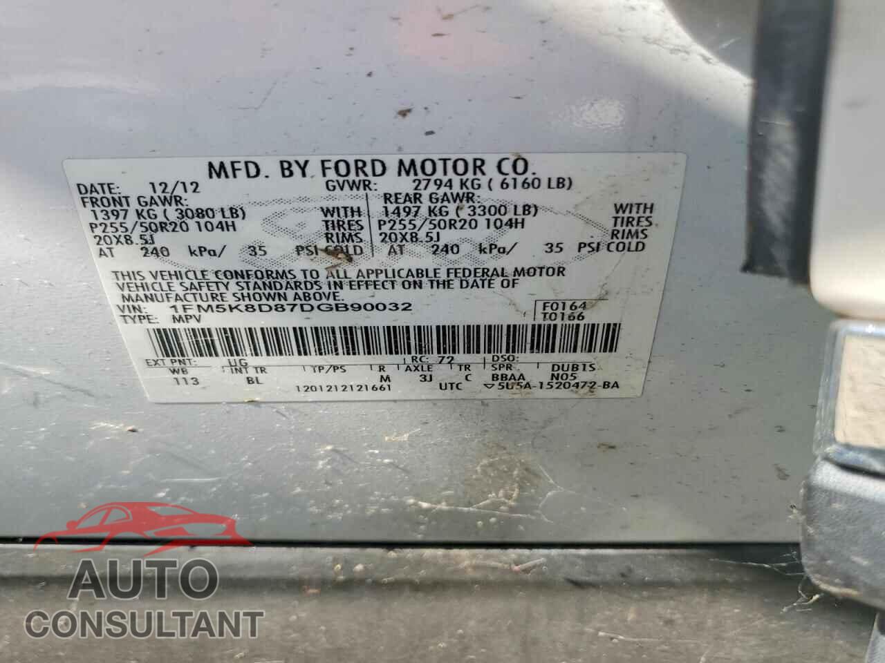 FORD EXPLORER 2013 - 1FM5K8D87DGB90032