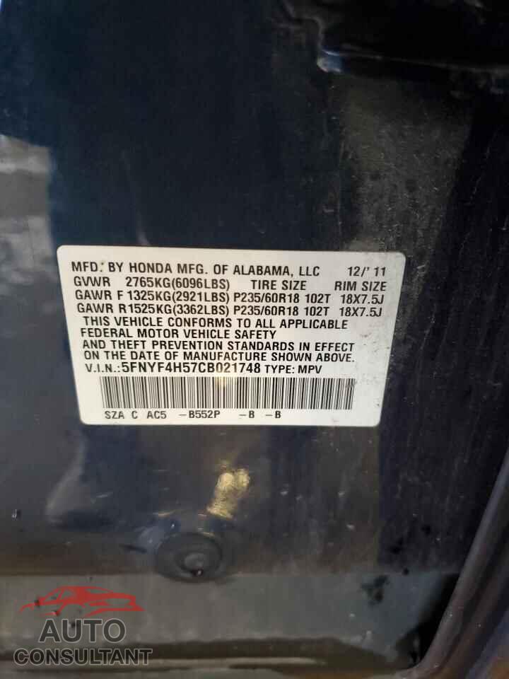 HONDA PILOT 2012 - 5FNYF4H57CB021748