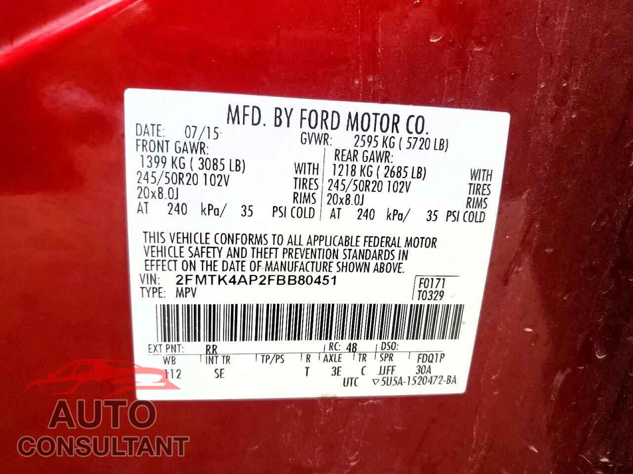 FORD EDGE 2015 - 2FMTK4AP2FBB80451